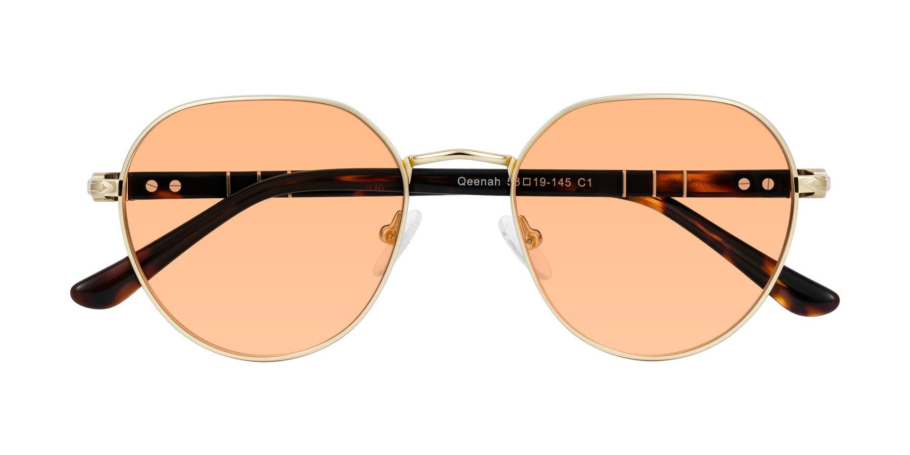 Folded Front of Qeenah in Gold with Light Orange Tinted Lenses