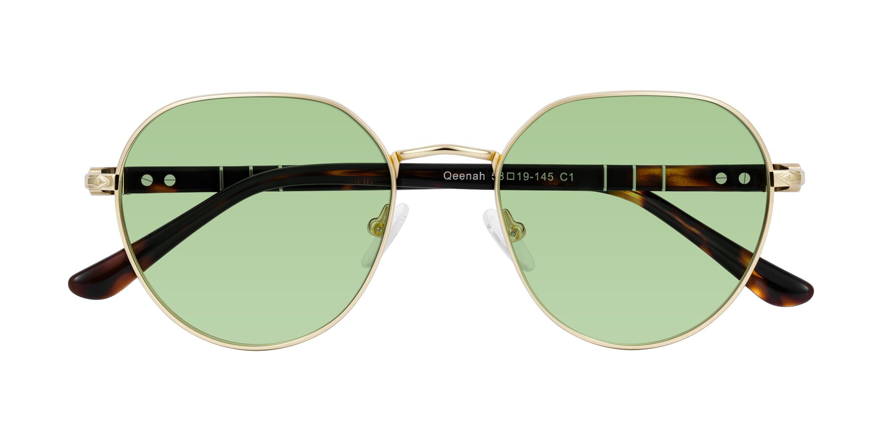 Folded Front of Qeenah in Gold with Medium Green Tinted Lenses