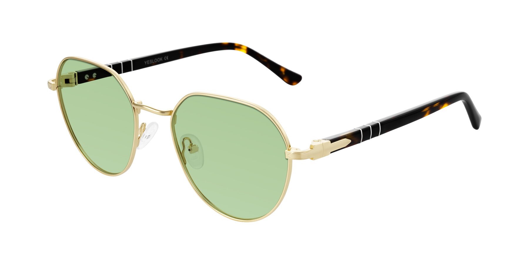 Angle of Qeenah in Gold with Medium Green Tinted Lenses