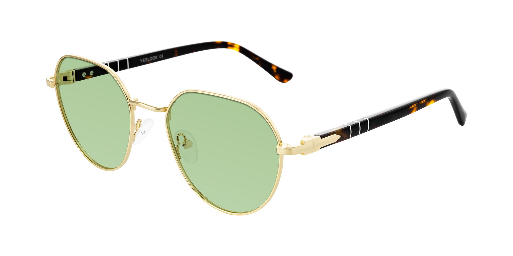 Angle of Qeenah in Gold with Medium Green Tinted Lenses
