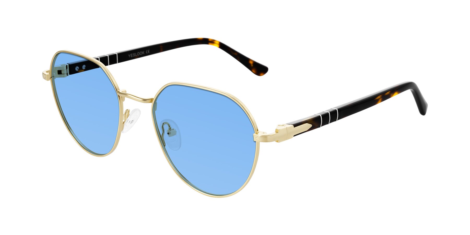 Angle of Qeenah in Gold with Medium Blue Tinted Lenses