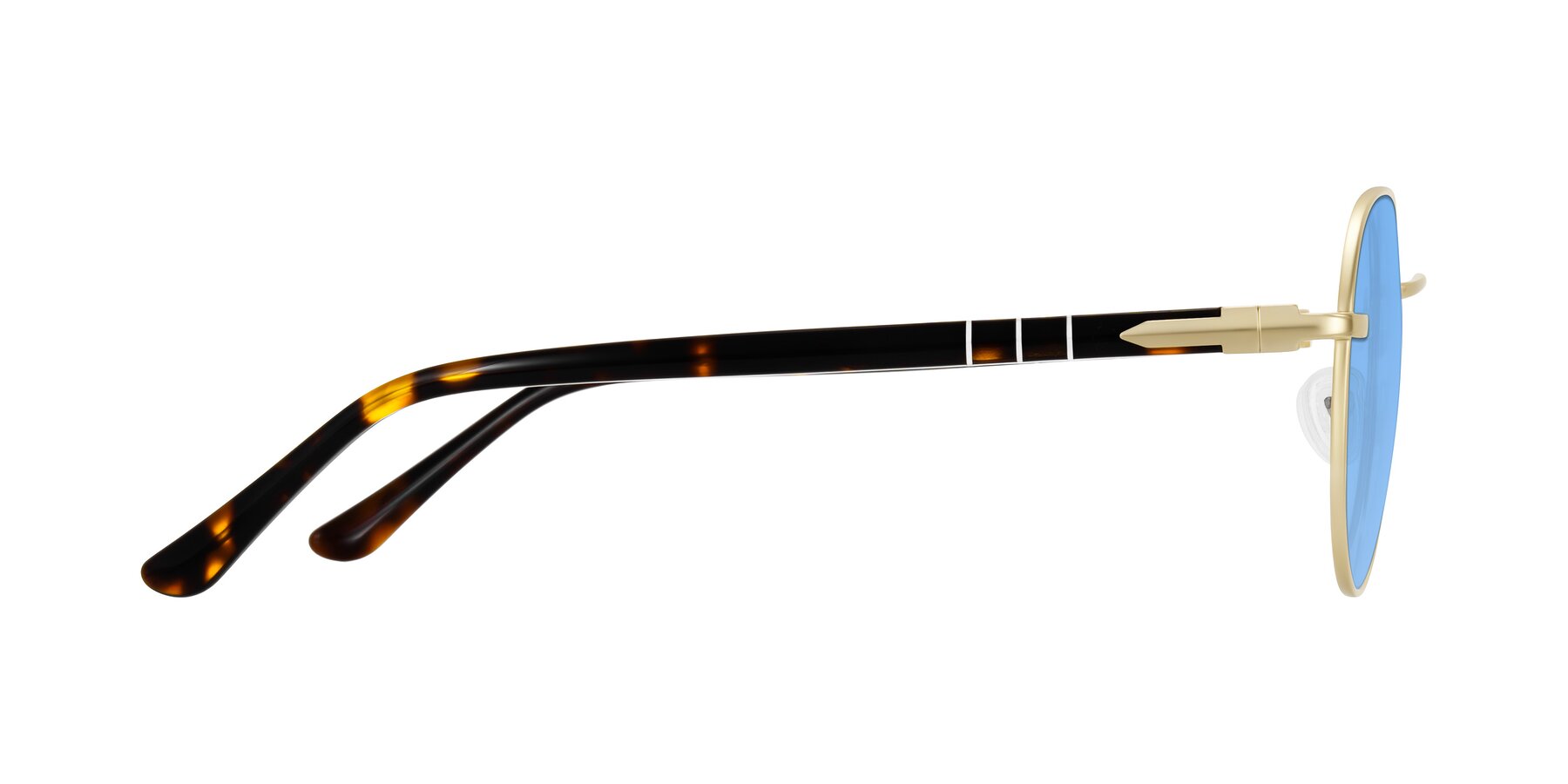Side of Qeenah in Gold with Medium Blue Tinted Lenses