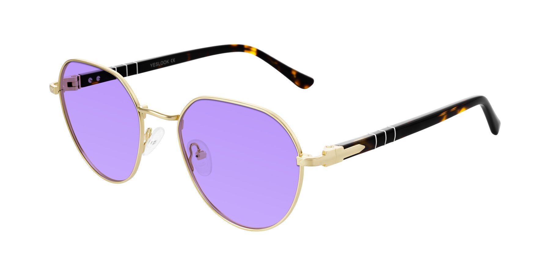 Angle of Qeenah in Gold with Medium Purple Tinted Lenses