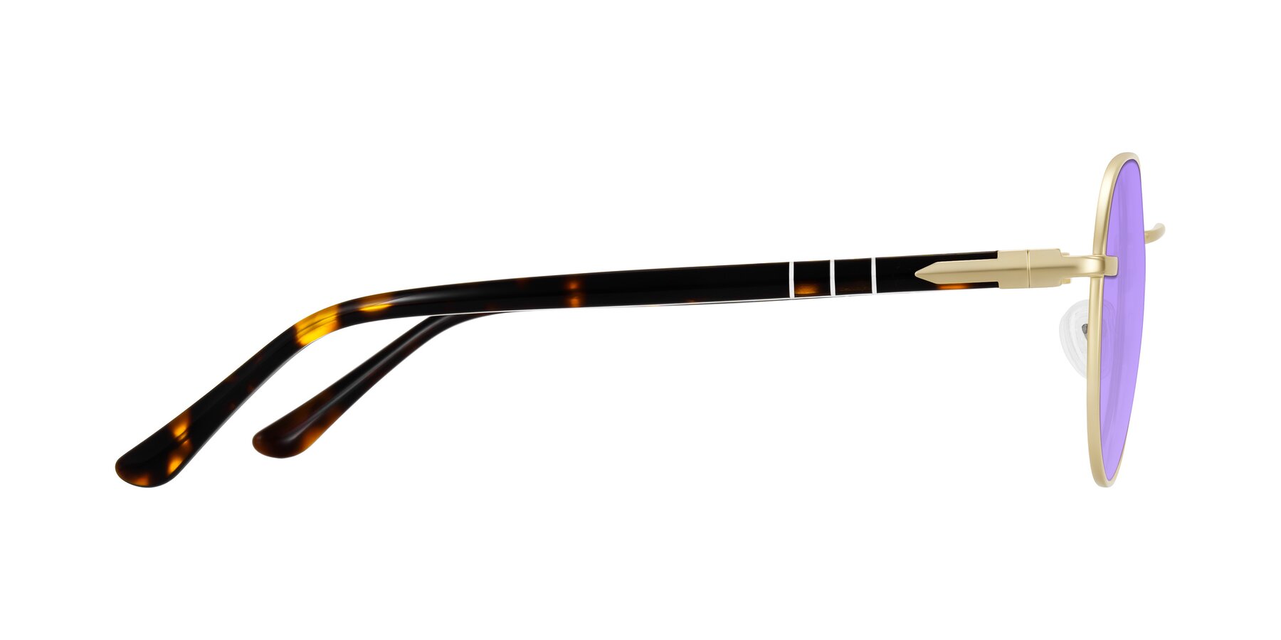 Side of Qeenah in Gold with Medium Purple Tinted Lenses
