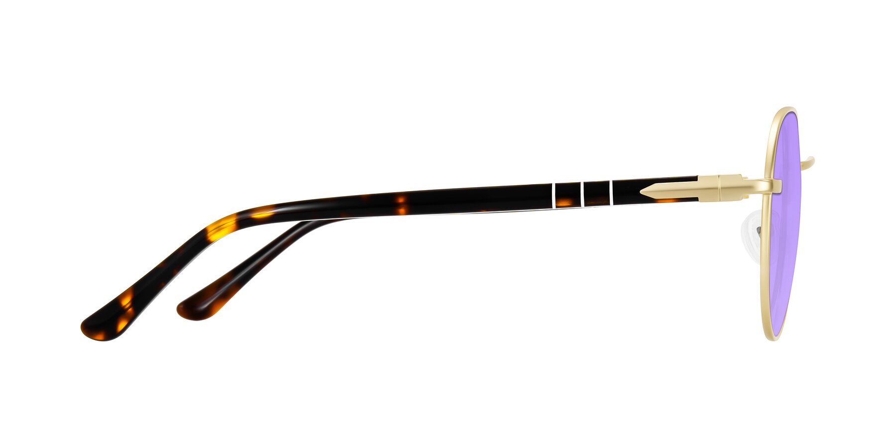 Side of Qeenah in Gold with Medium Purple Tinted Lenses