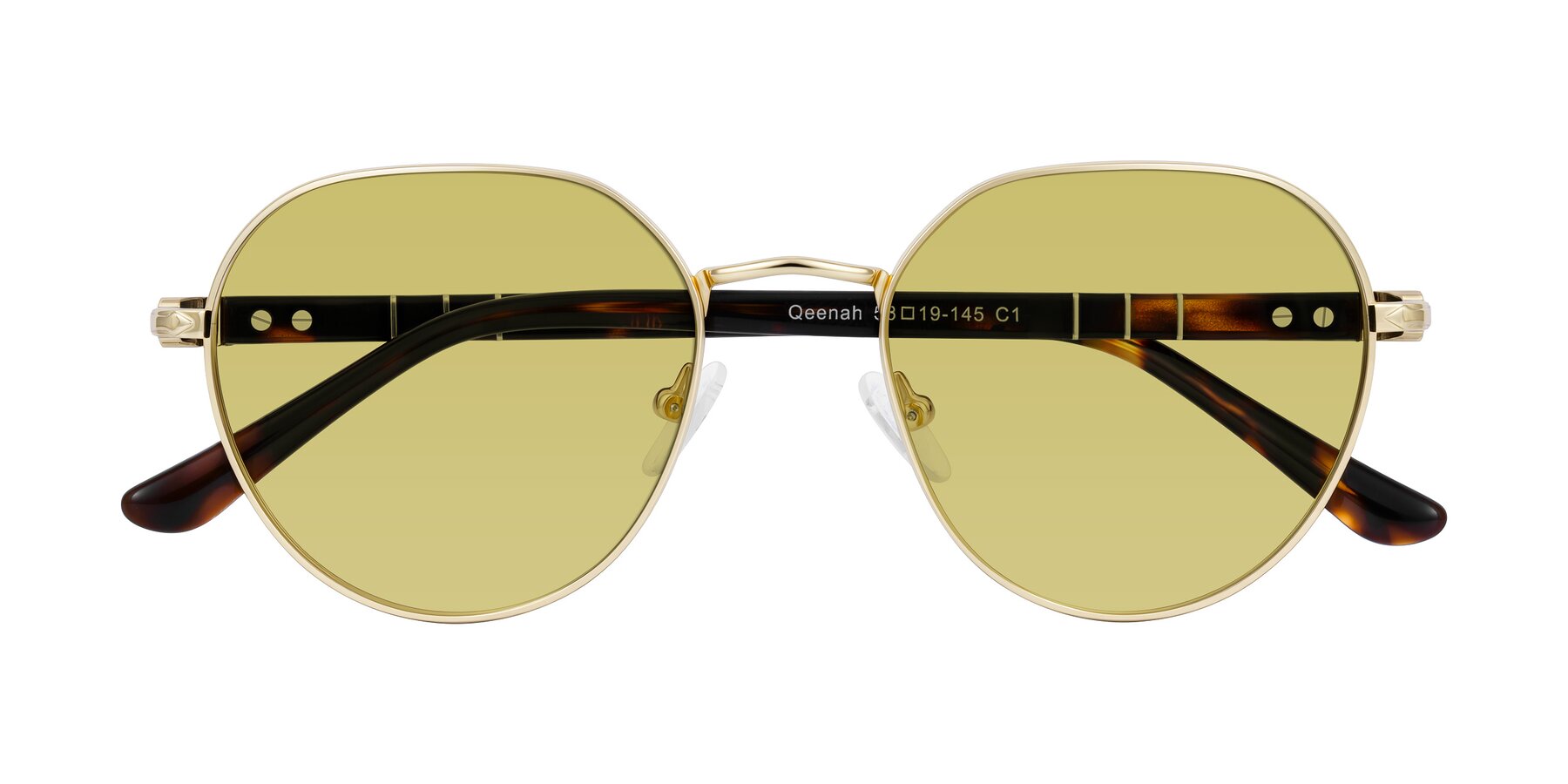 Folded Front of Qeenah in Gold with Medium Champagne Tinted Lenses