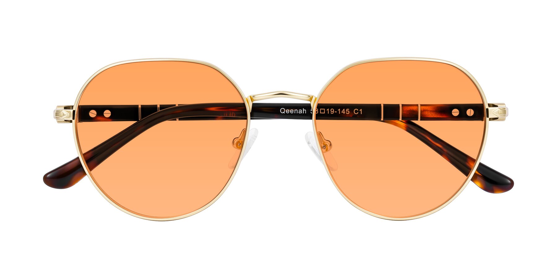 Folded Front of Qeenah in Gold with Medium Orange Tinted Lenses