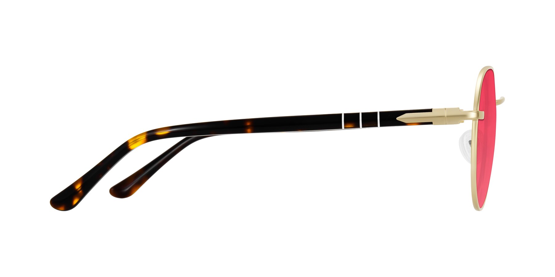 Side of Qeenah in Gold with Red Tinted Lenses
