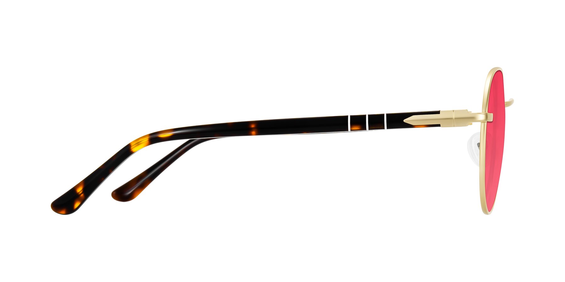 Side of Qeenah in Gold with Red Tinted Lenses