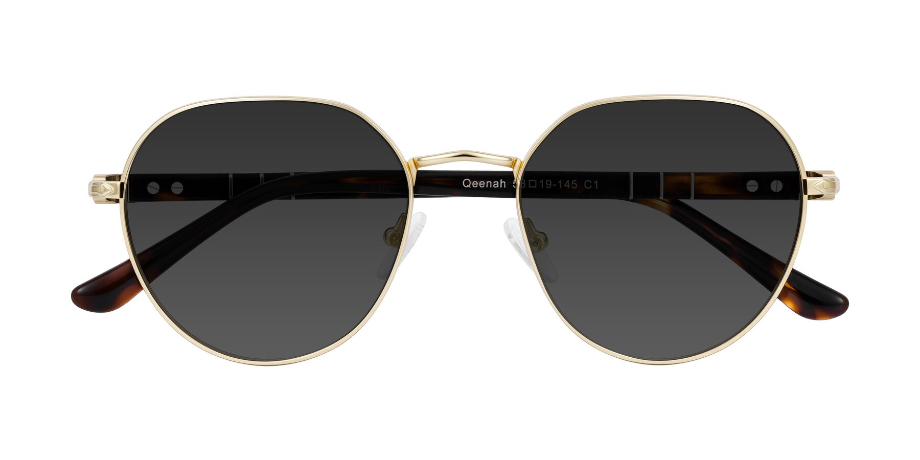 Folded Front of Qeenah in Gold with Gray Tinted Lenses