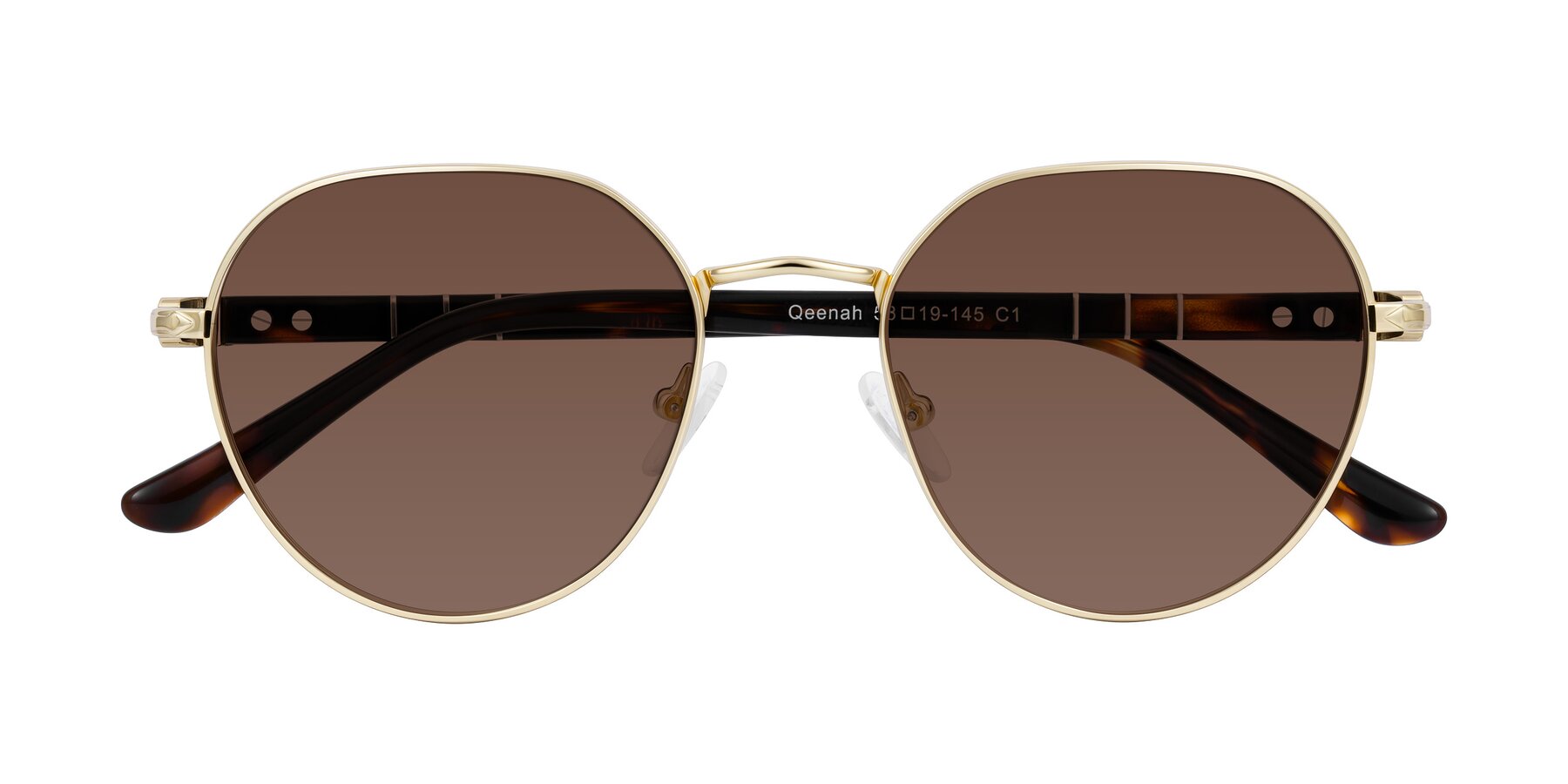 Folded Front of Qeenah in Gold with Brown Tinted Lenses