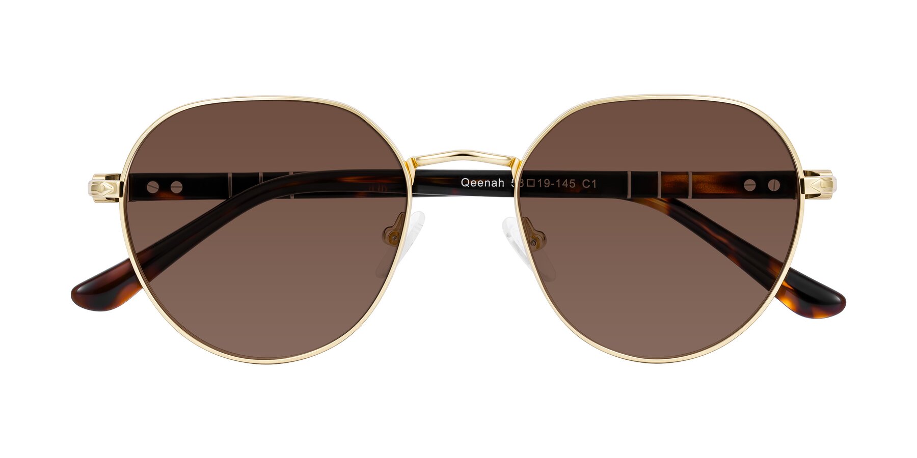 Folded Front of Qeenah in Gold with Brown Tinted Lenses
