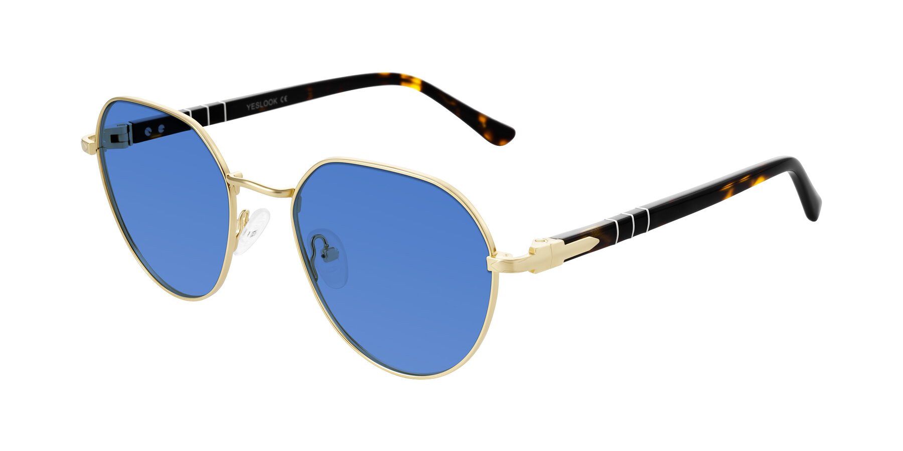Angle of Qeenah in Gold with Blue Tinted Lenses