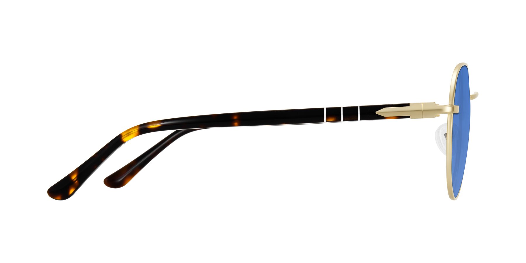 Side of Qeenah in Gold with Blue Tinted Lenses