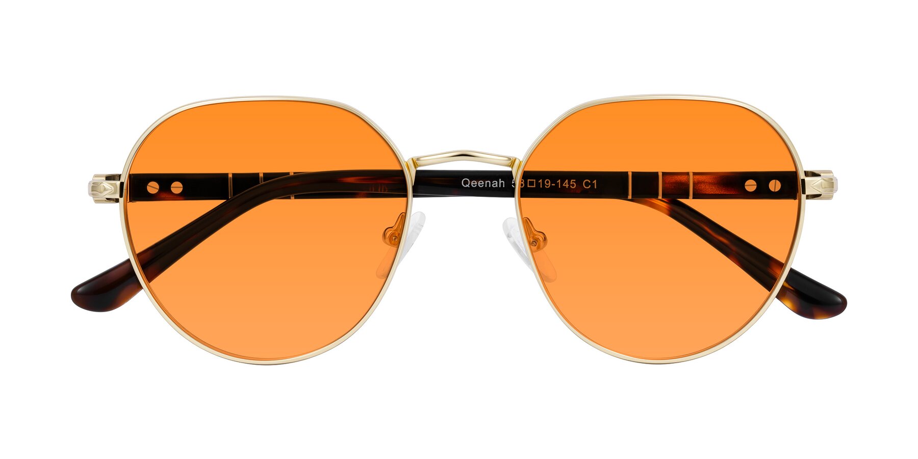 Folded Front of Qeenah in Gold with Orange Tinted Lenses