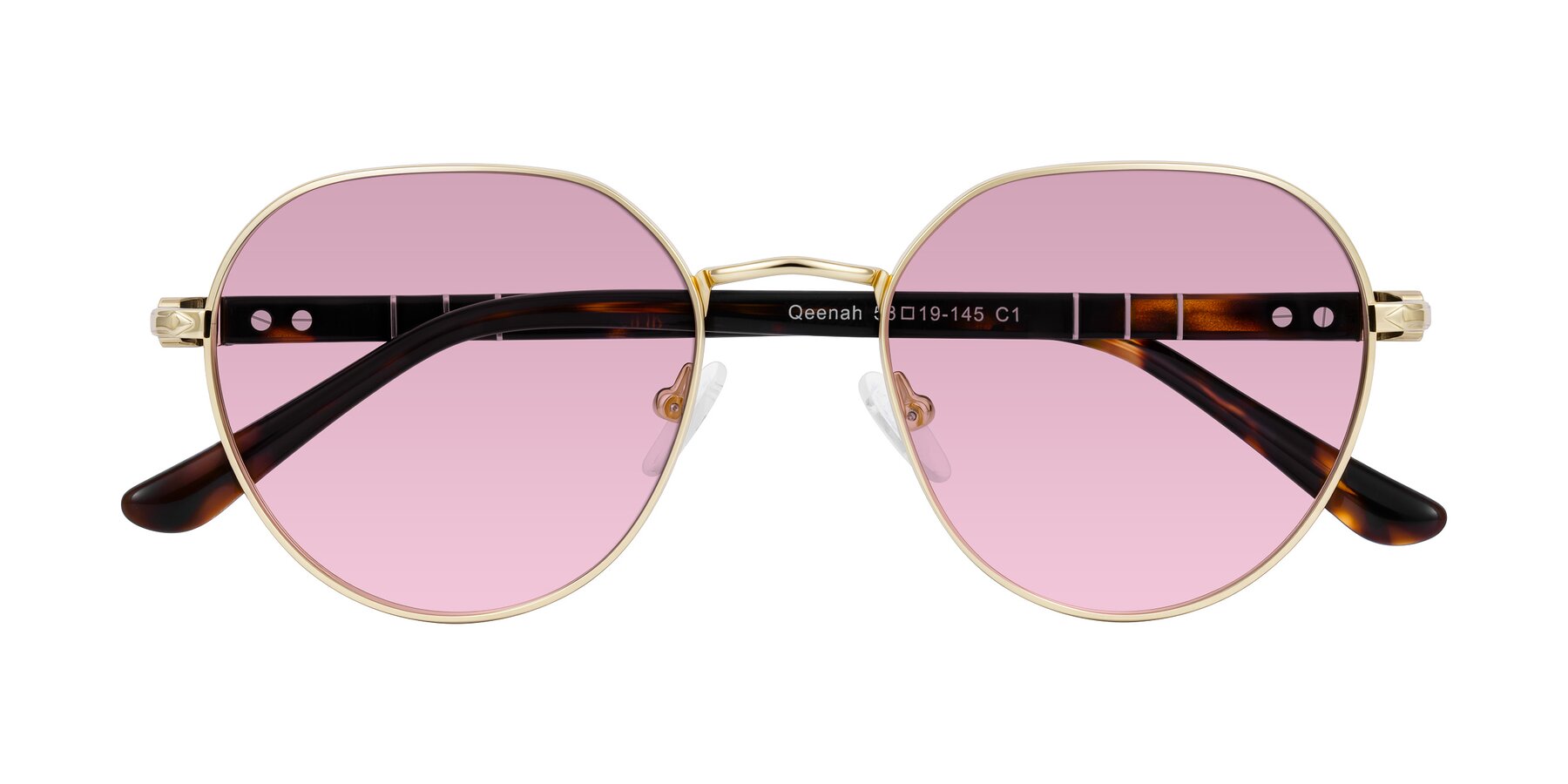 Folded Front of Qeenah in Gold with Light Wine Tinted Lenses
