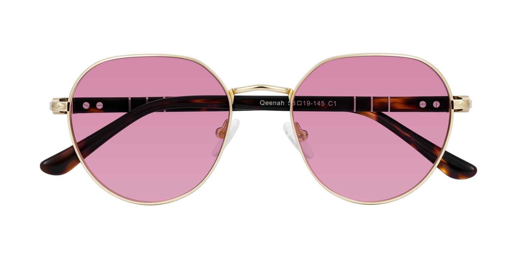 Folded Front of Qeenah in Gold with Medium Wine Tinted Lenses