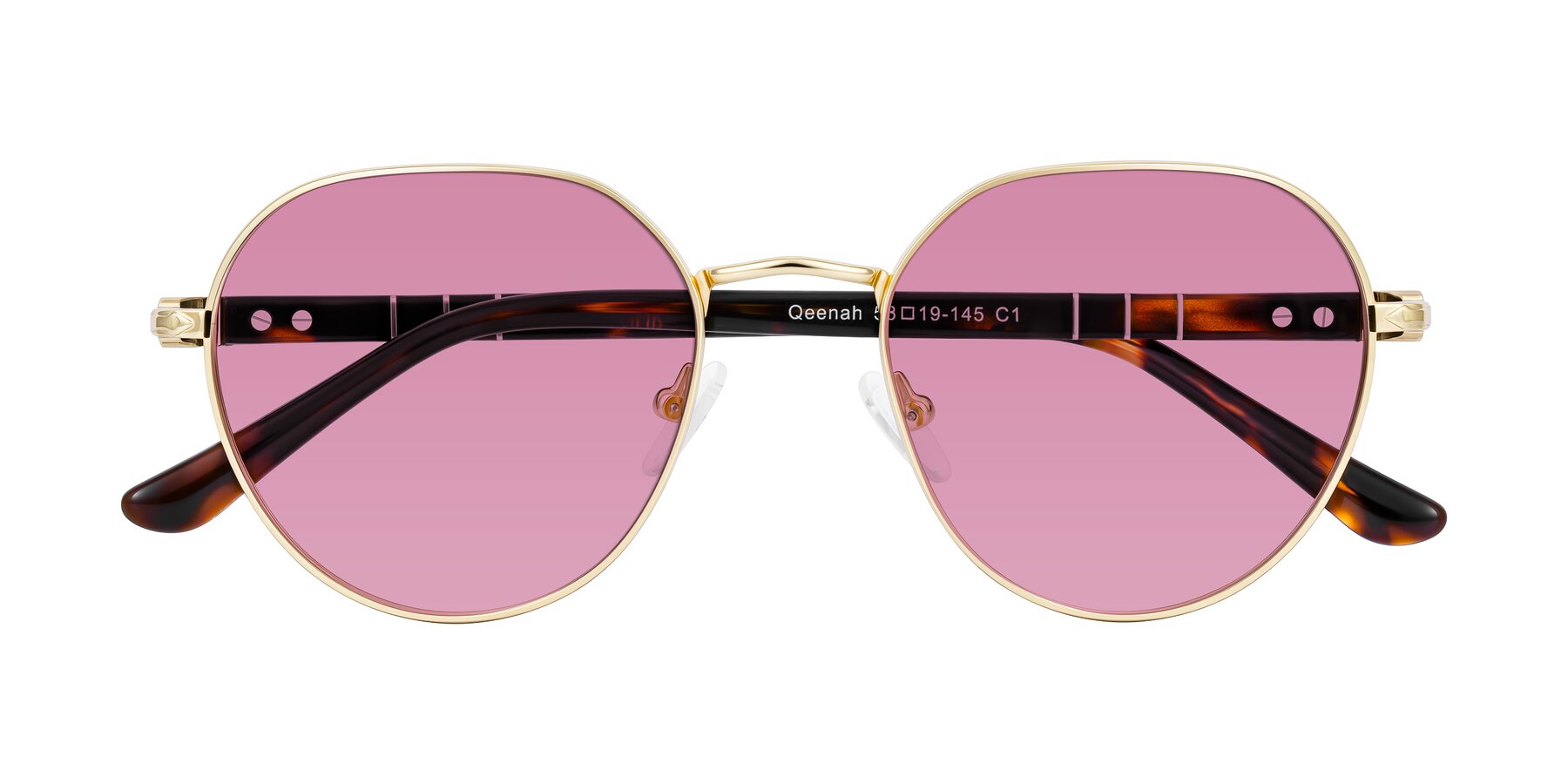 Folded Front of Qeenah in Gold with Medium Wine Tinted Lenses