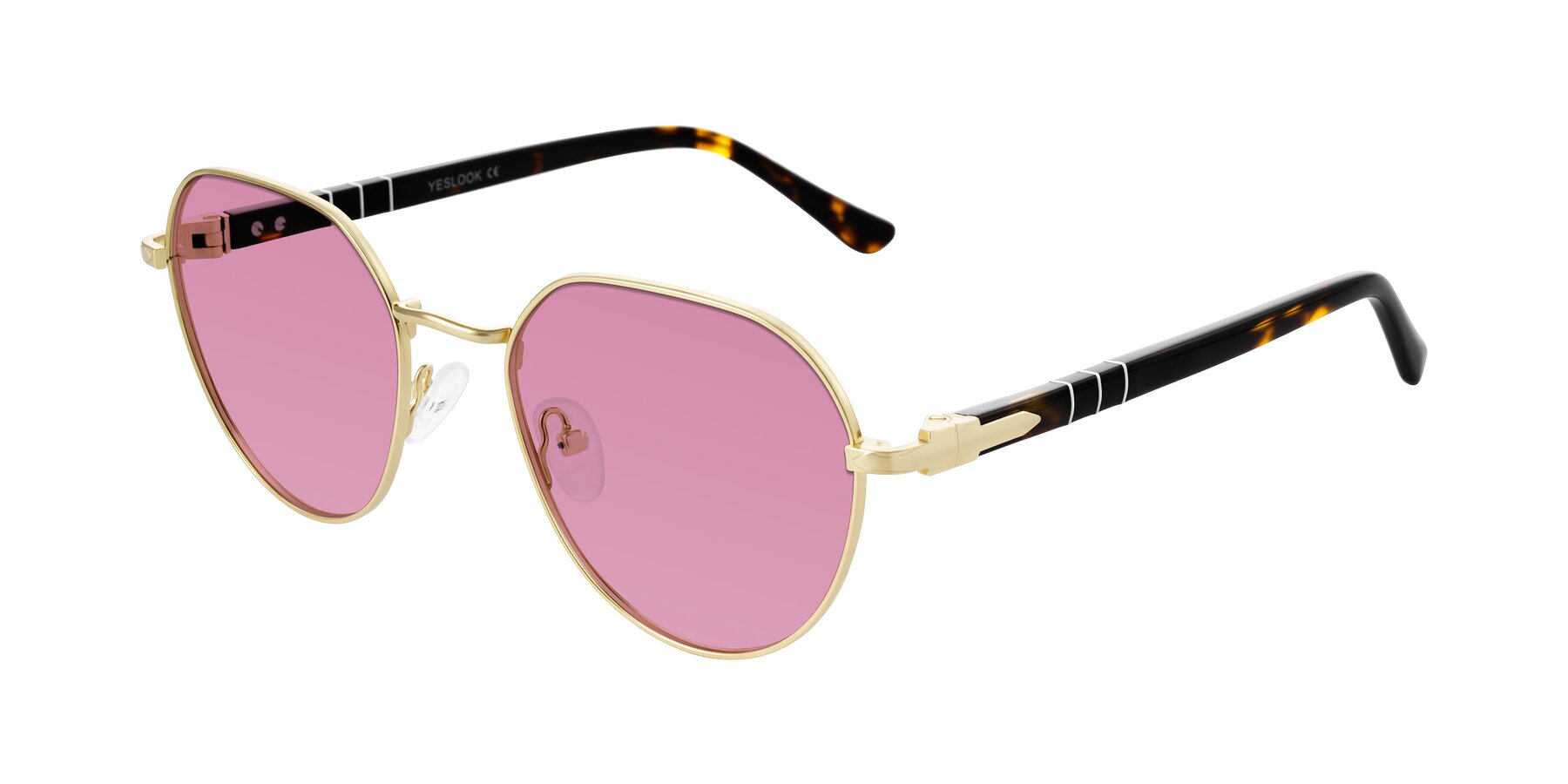 Angle of Qeenah in Gold with Medium Wine Tinted Lenses