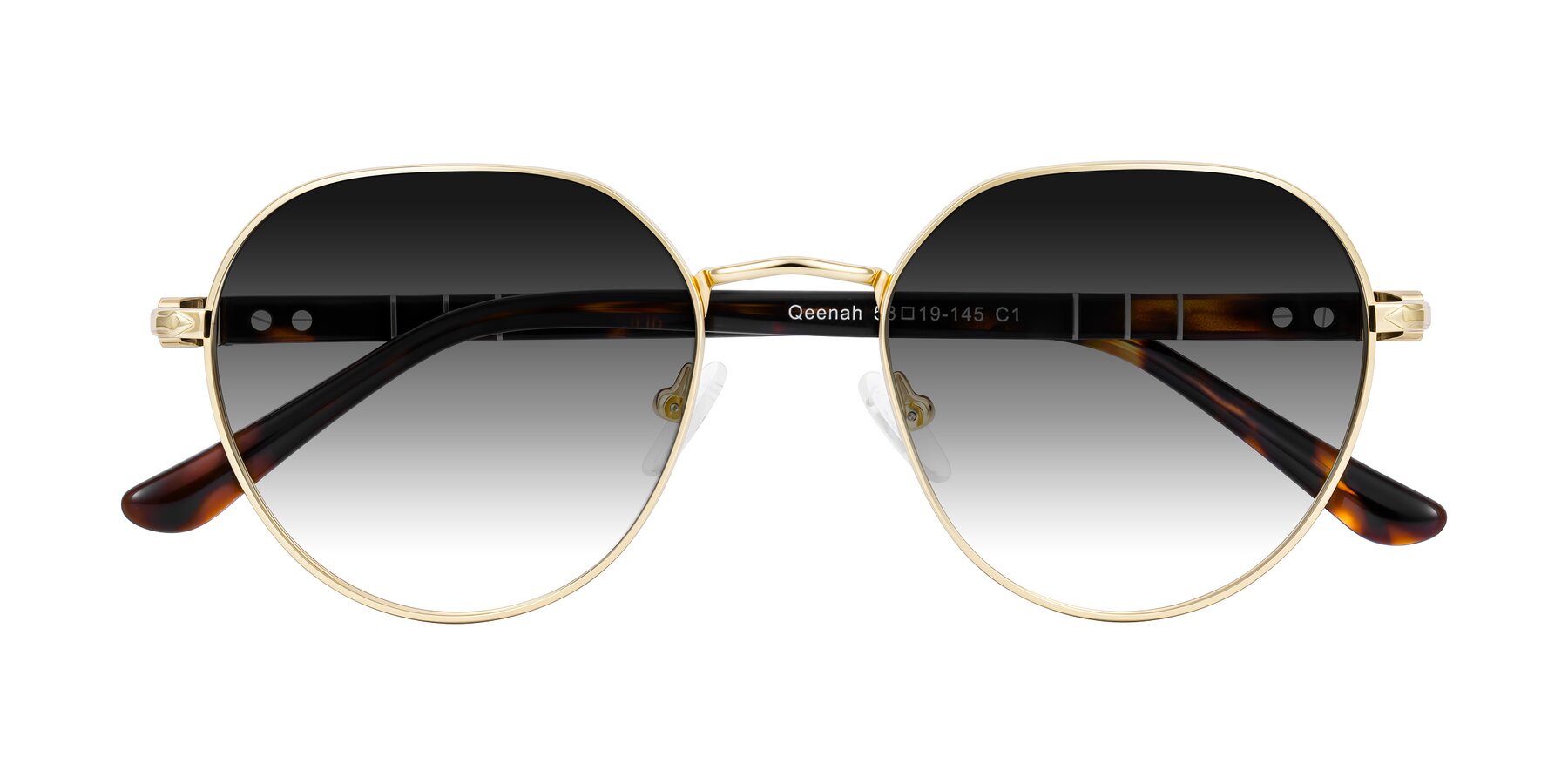 Folded Front of Qeenah in Gold with Gray Gradient Lenses