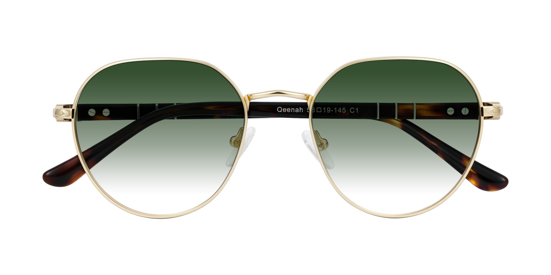 Folded Front of Qeenah in Gold with Green Gradient Lenses
