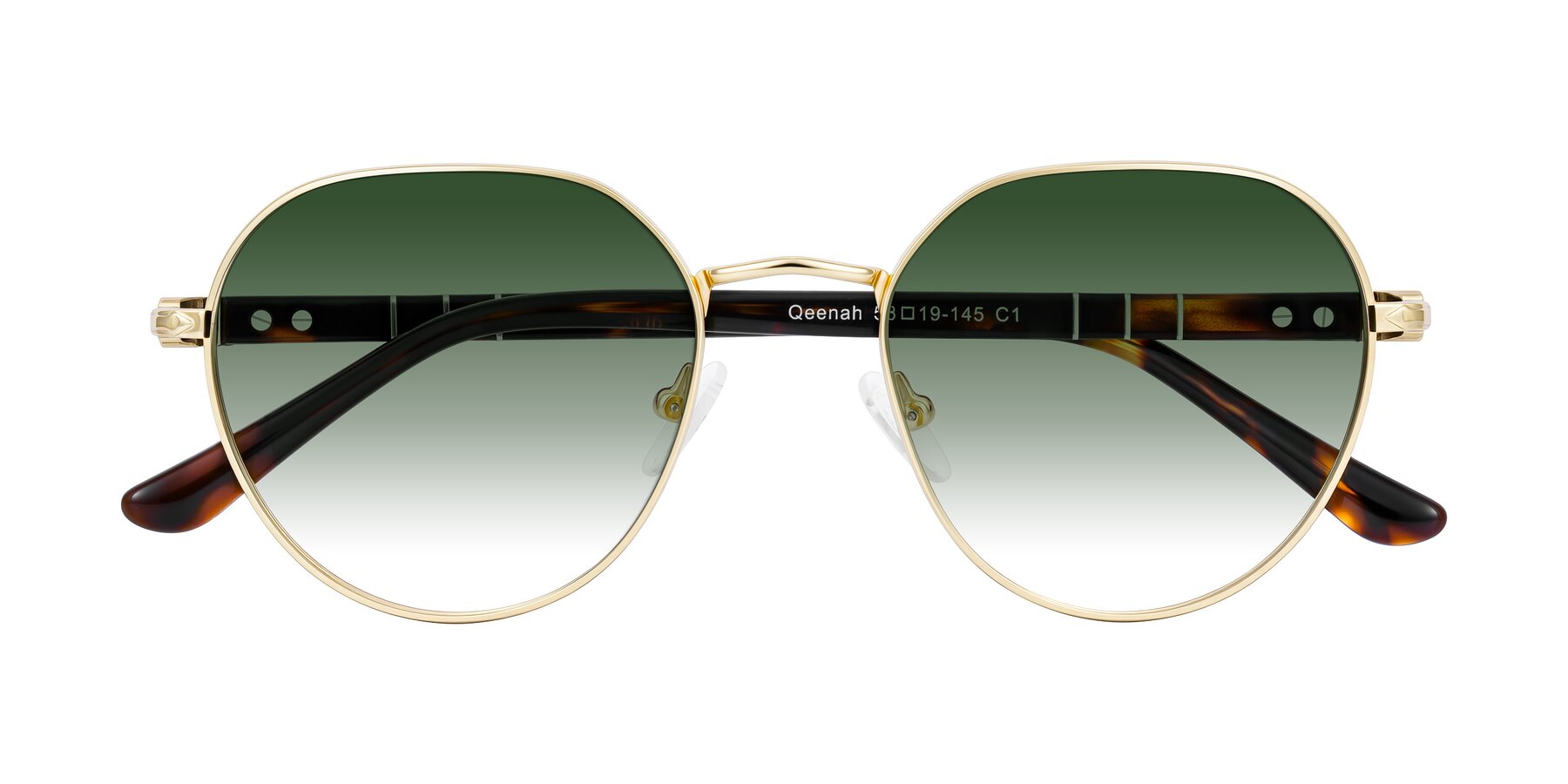 Folded Front of Qeenah in Gold with Green Gradient Lenses