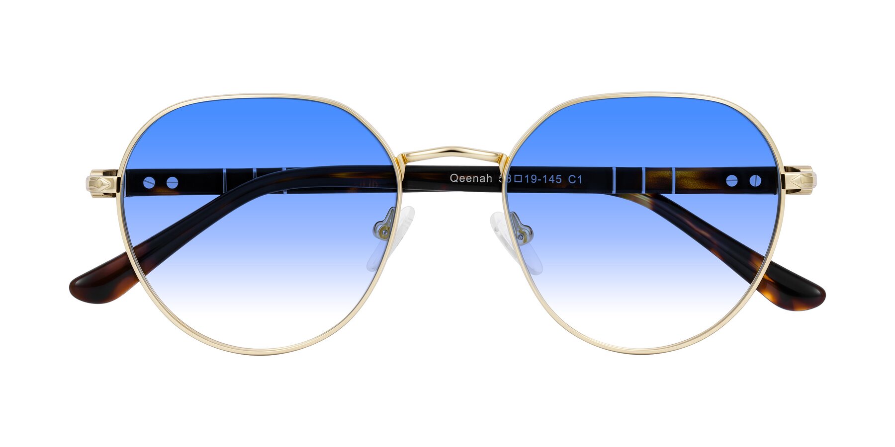 Folded Front of Qeenah in Gold with Blue Gradient Lenses