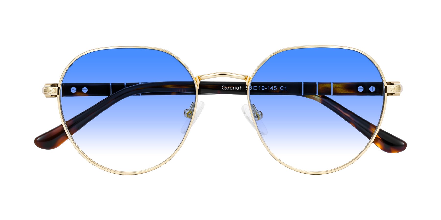 Folded Front of Qeenah in Gold with Blue Gradient Lenses