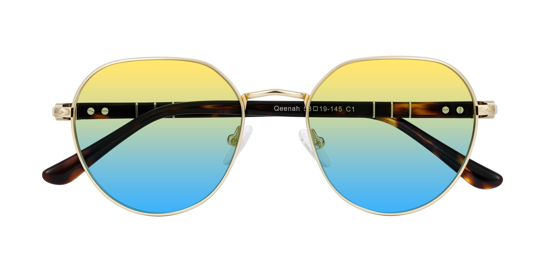 Folded Front of Qeenah in Gold with Yellow / Blue Gradient Lenses