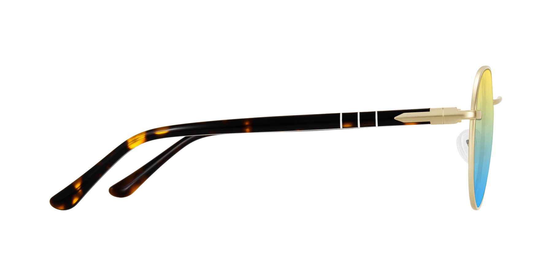 Side of Qeenah in Gold with Yellow / Blue Gradient Lenses
