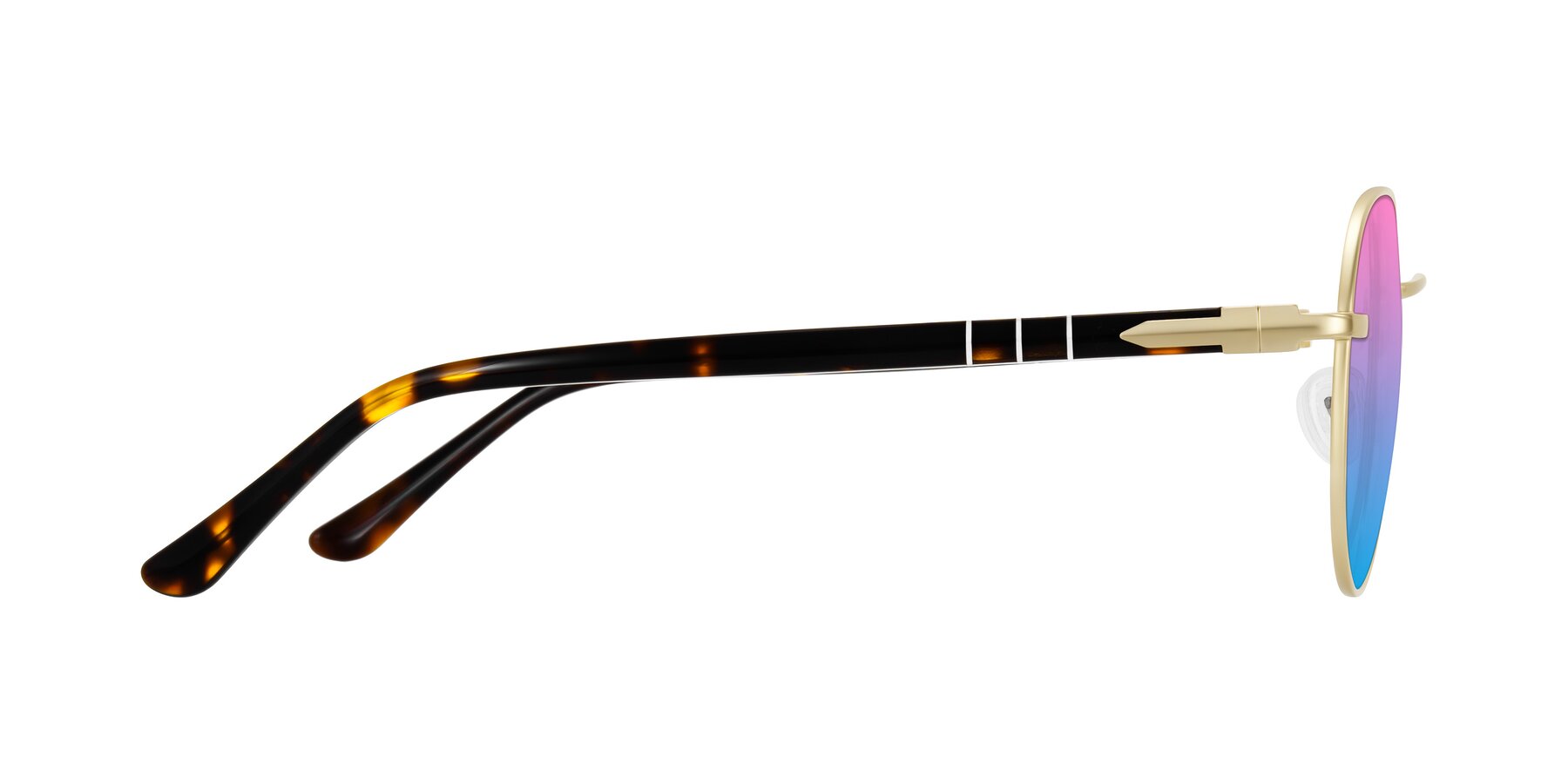 Side of Qeenah in Gold with Pink / Blue Gradient Lenses