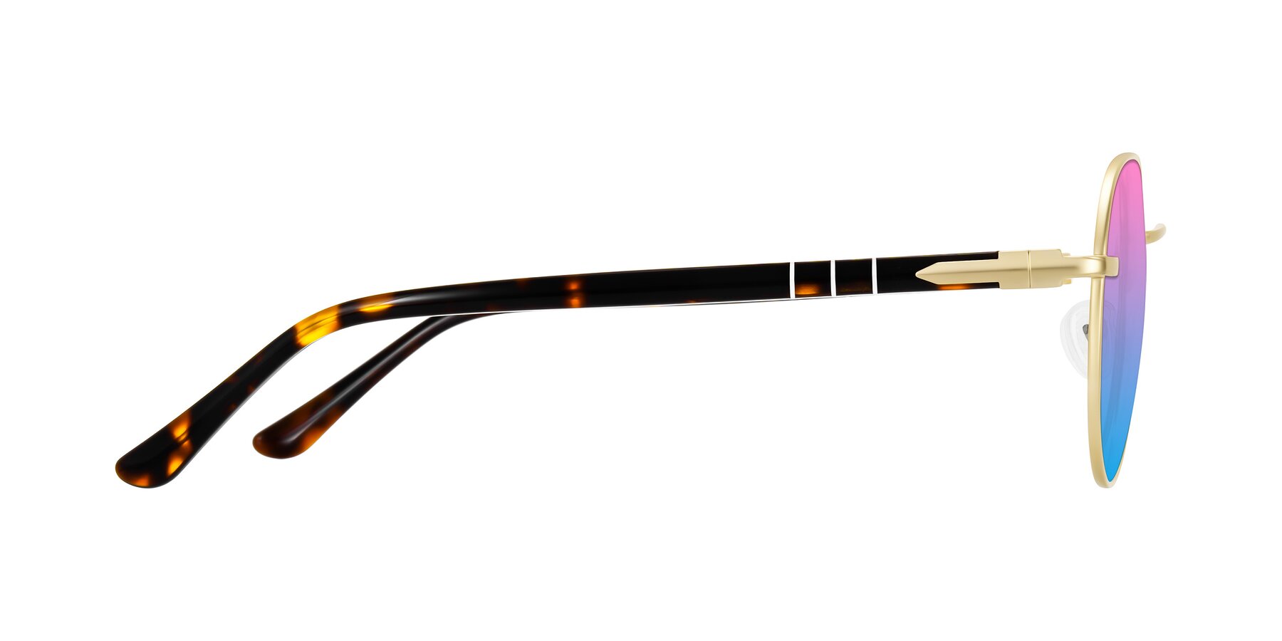Side of Qeenah in Gold with Pink / Blue Gradient Lenses