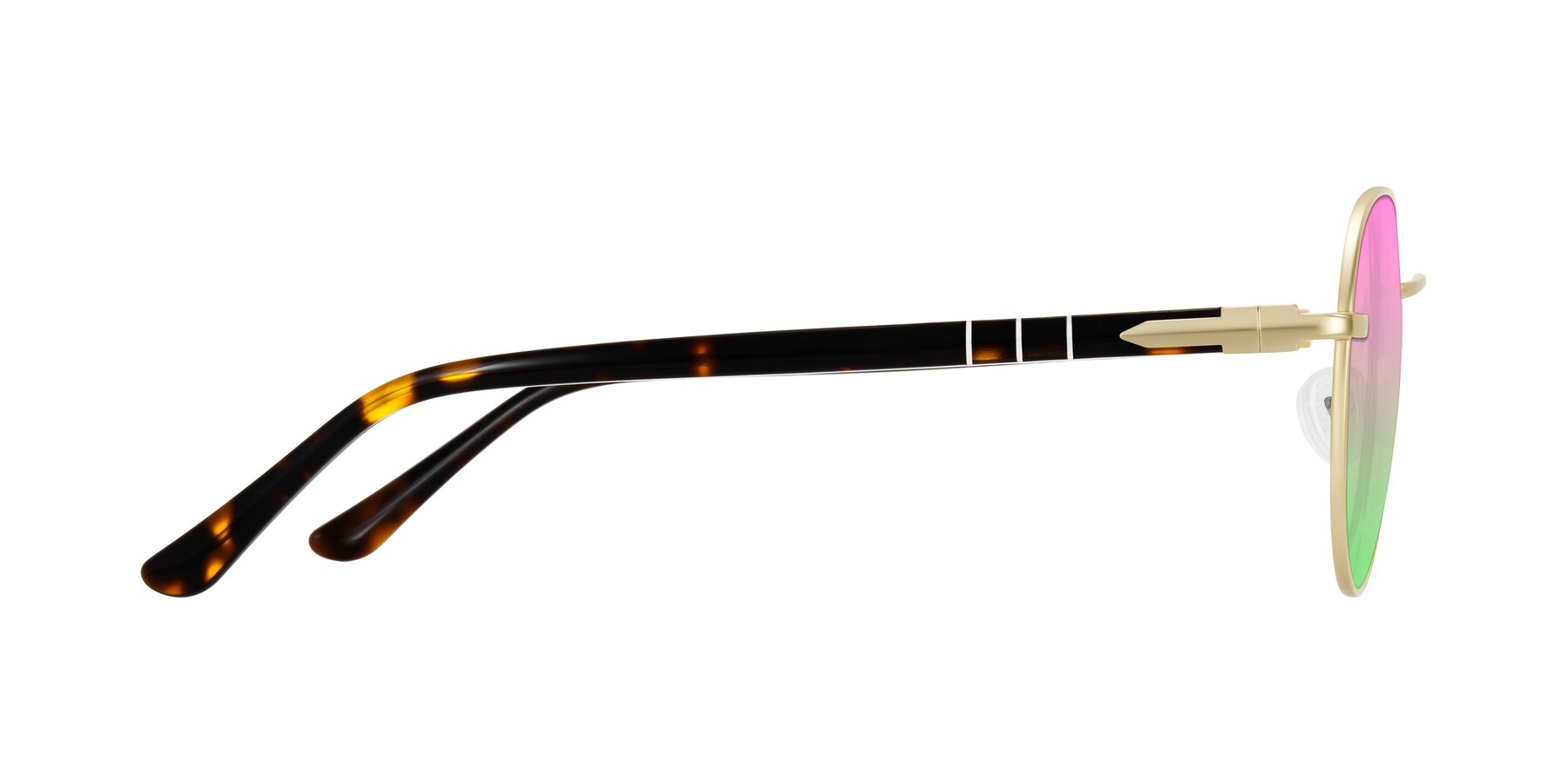 Side of Qeenah in Gold with Pink / Green Gradient Lenses