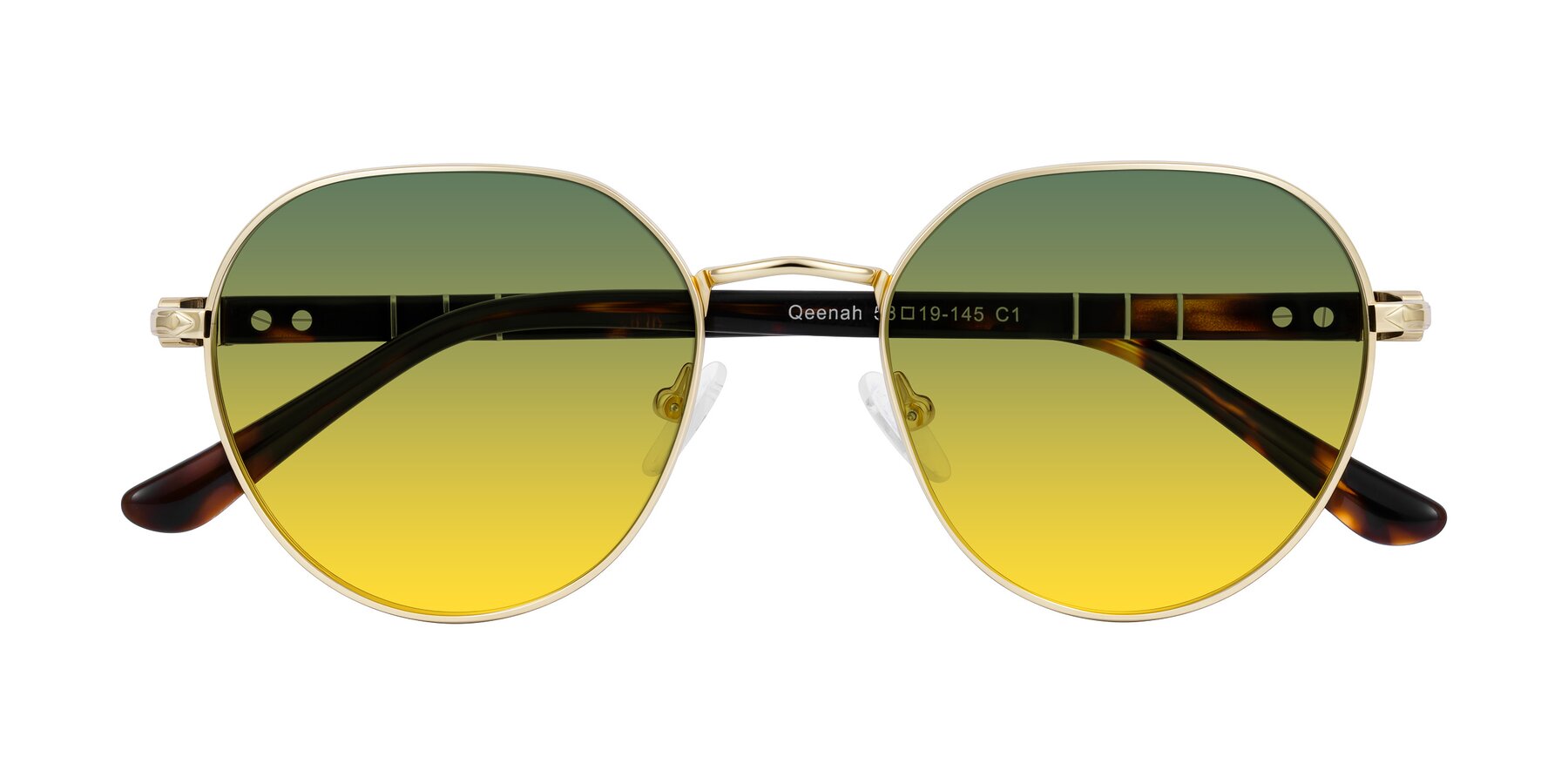 Folded Front of Qeenah in Gold with Green / Yellow Gradient Lenses