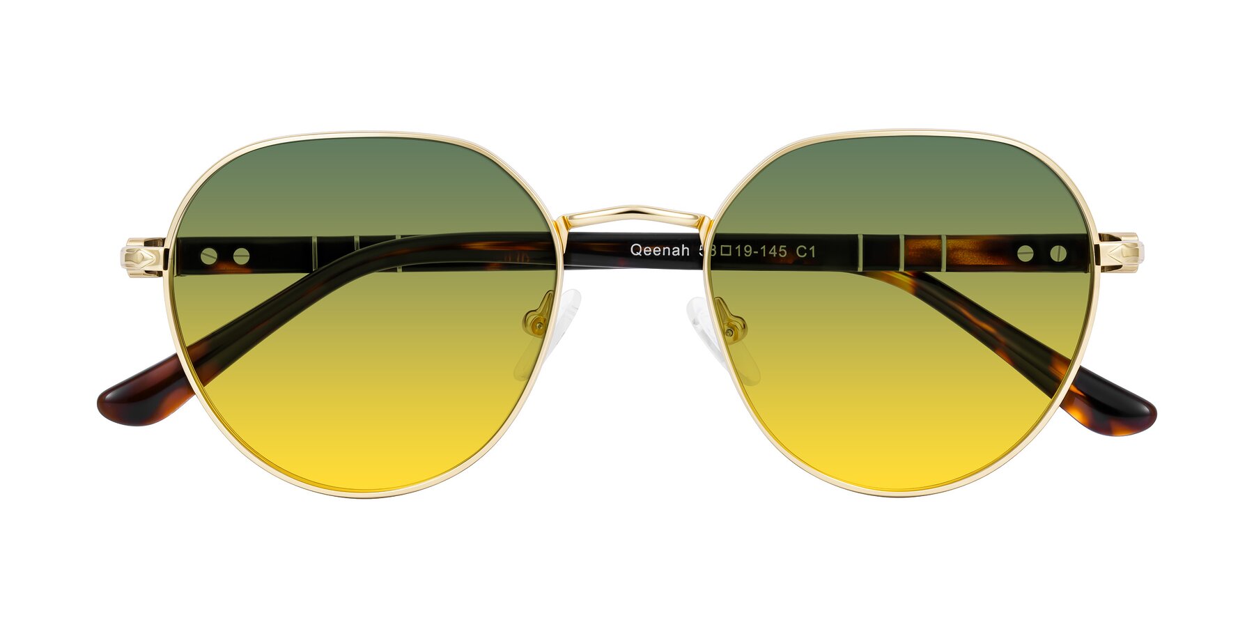 Folded Front of Qeenah in Gold with Green / Yellow Gradient Lenses