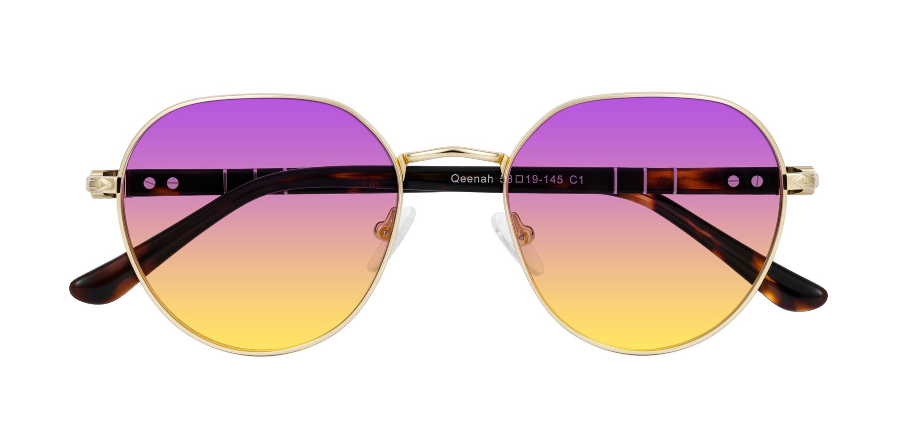 Folded Front of Qeenah in Gold with Purple / Yellow Gradient Lenses
