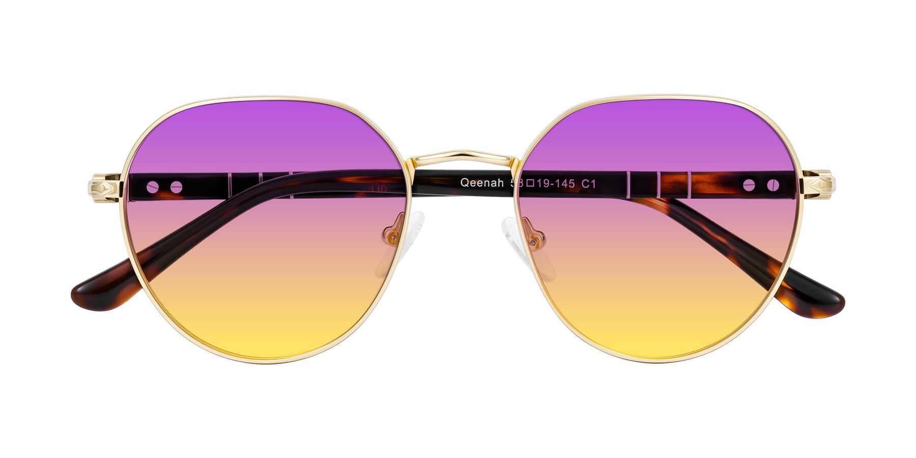 Folded Front of Qeenah in Gold with Purple / Yellow Gradient Lenses