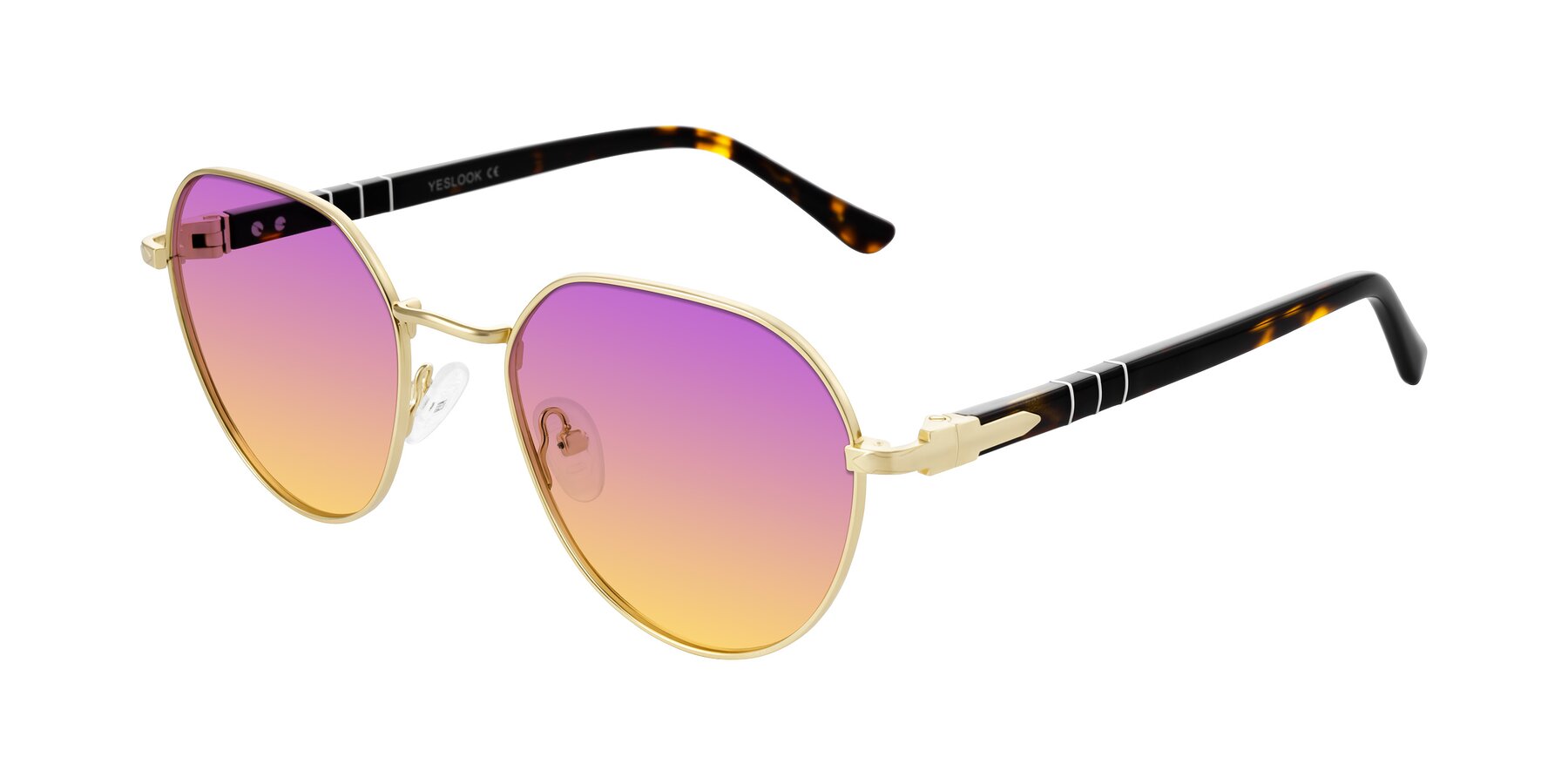 Angle of Qeenah in Gold with Purple / Yellow Gradient Lenses