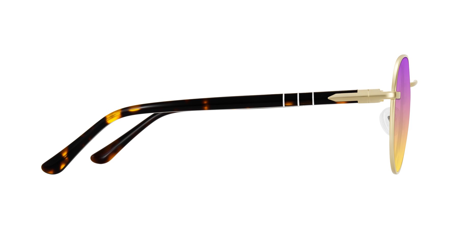 Side of Qeenah in Gold with Purple / Yellow Gradient Lenses