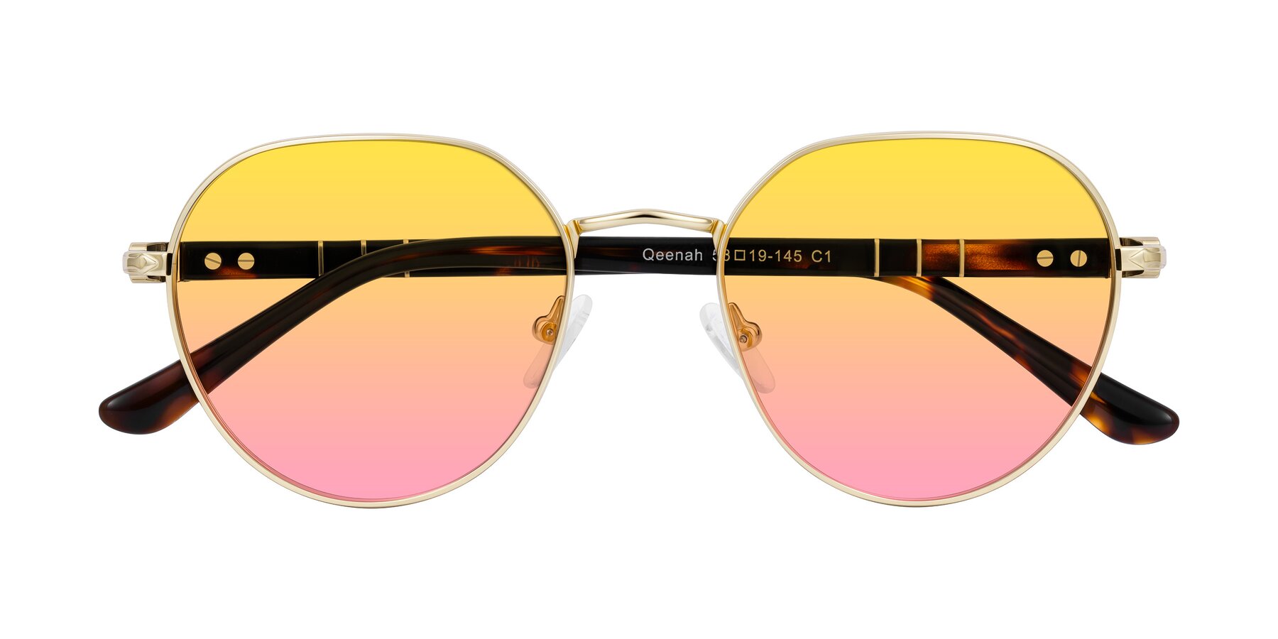 Folded Front of Qeenah in Gold with Yellow / Pink Gradient Lenses