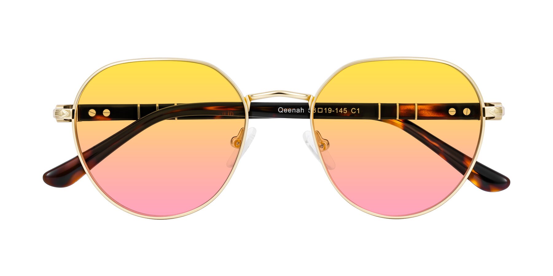 Folded Front of Qeenah in Gold with Yellow / Pink Gradient Lenses