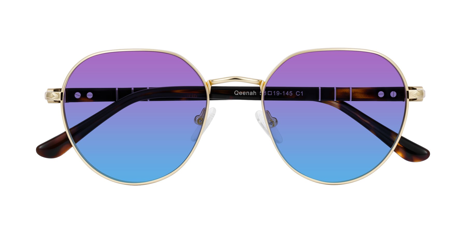 Folded Front of Qeenah in Gold with Purple / Blue Gradient Lenses