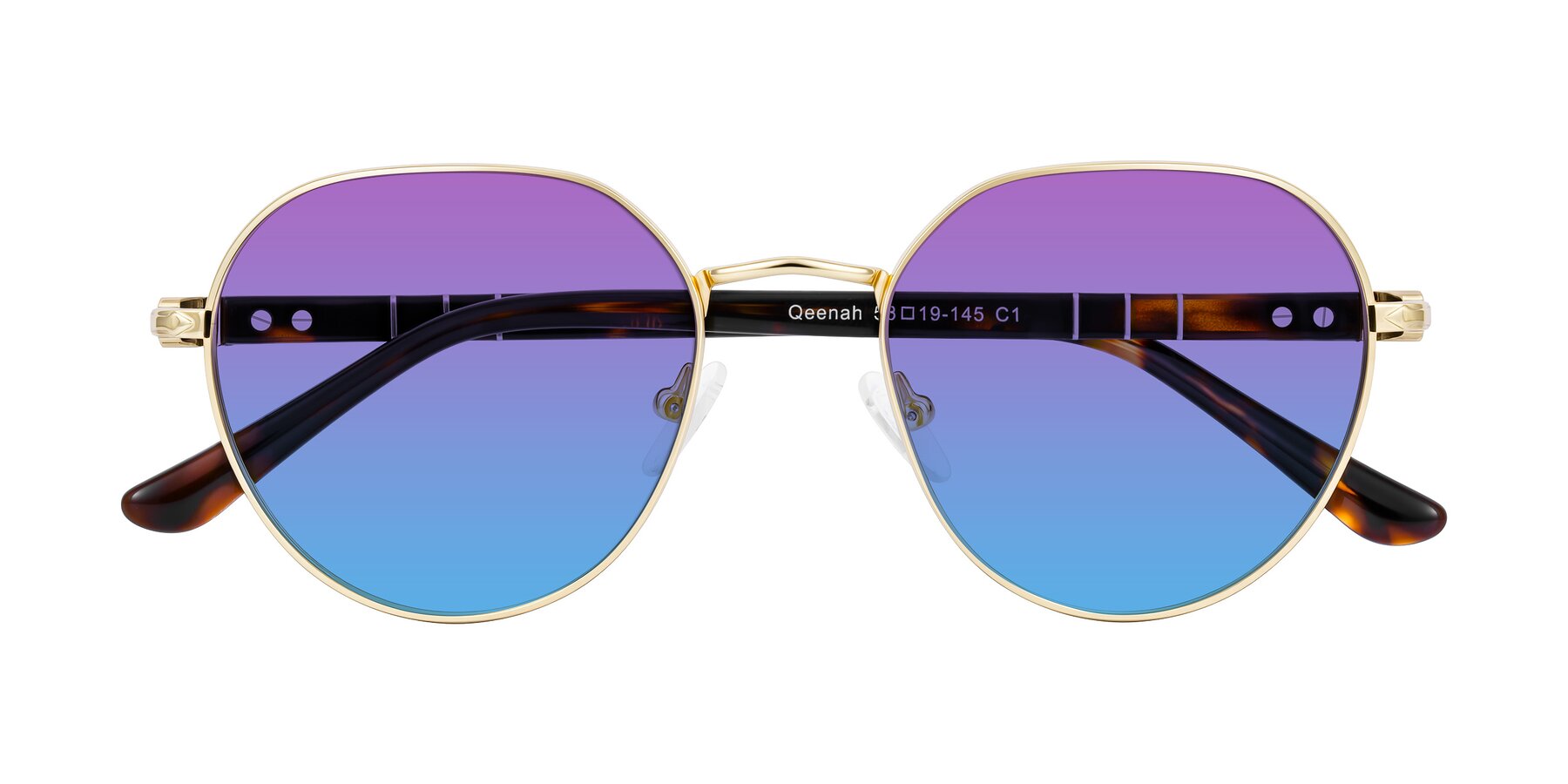 Folded Front of Qeenah in Gold with Purple / Blue Gradient Lenses