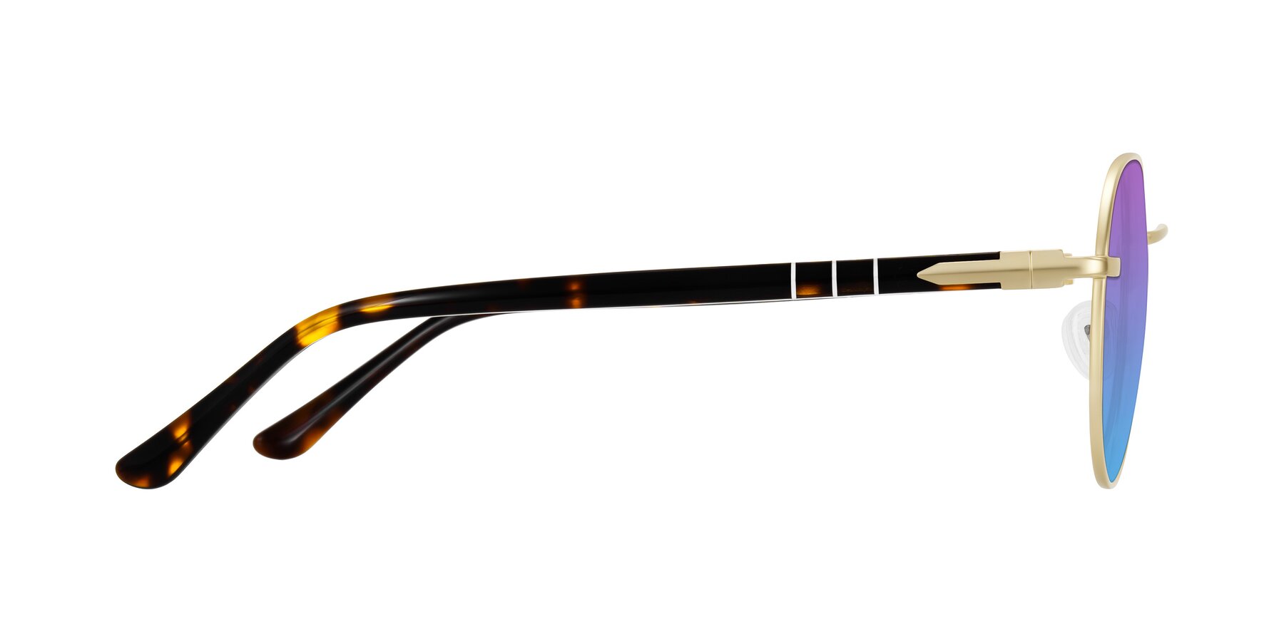 Side of Qeenah in Gold with Purple / Blue Gradient Lenses
