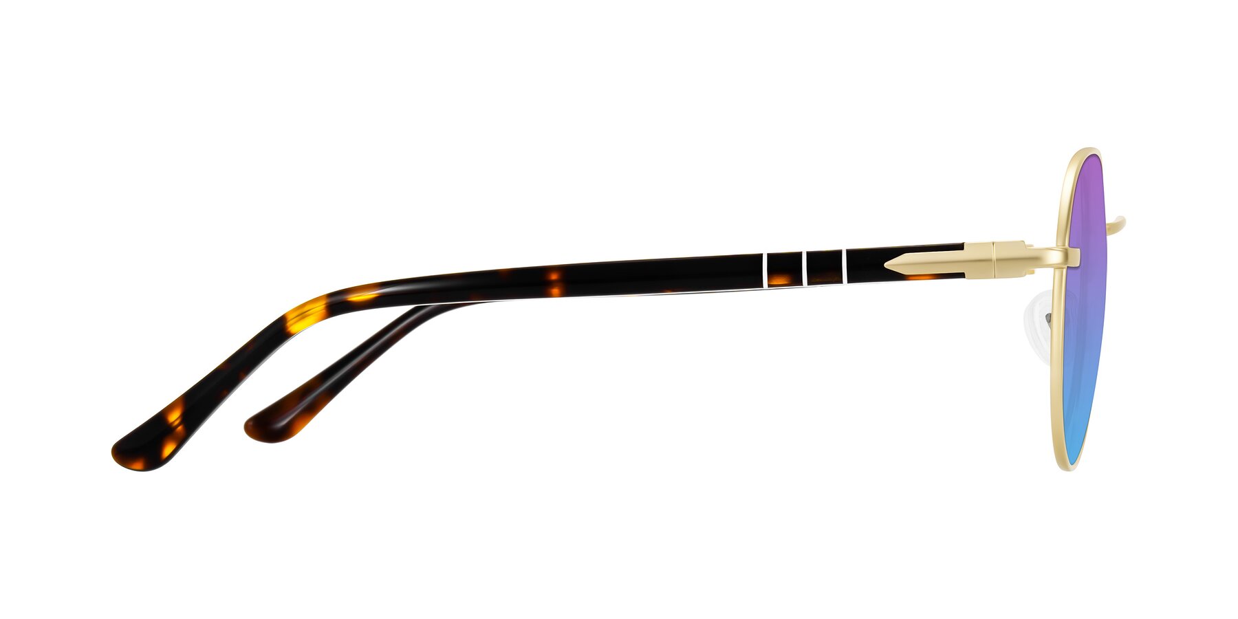 Side of Qeenah in Gold with Purple / Blue Gradient Lenses