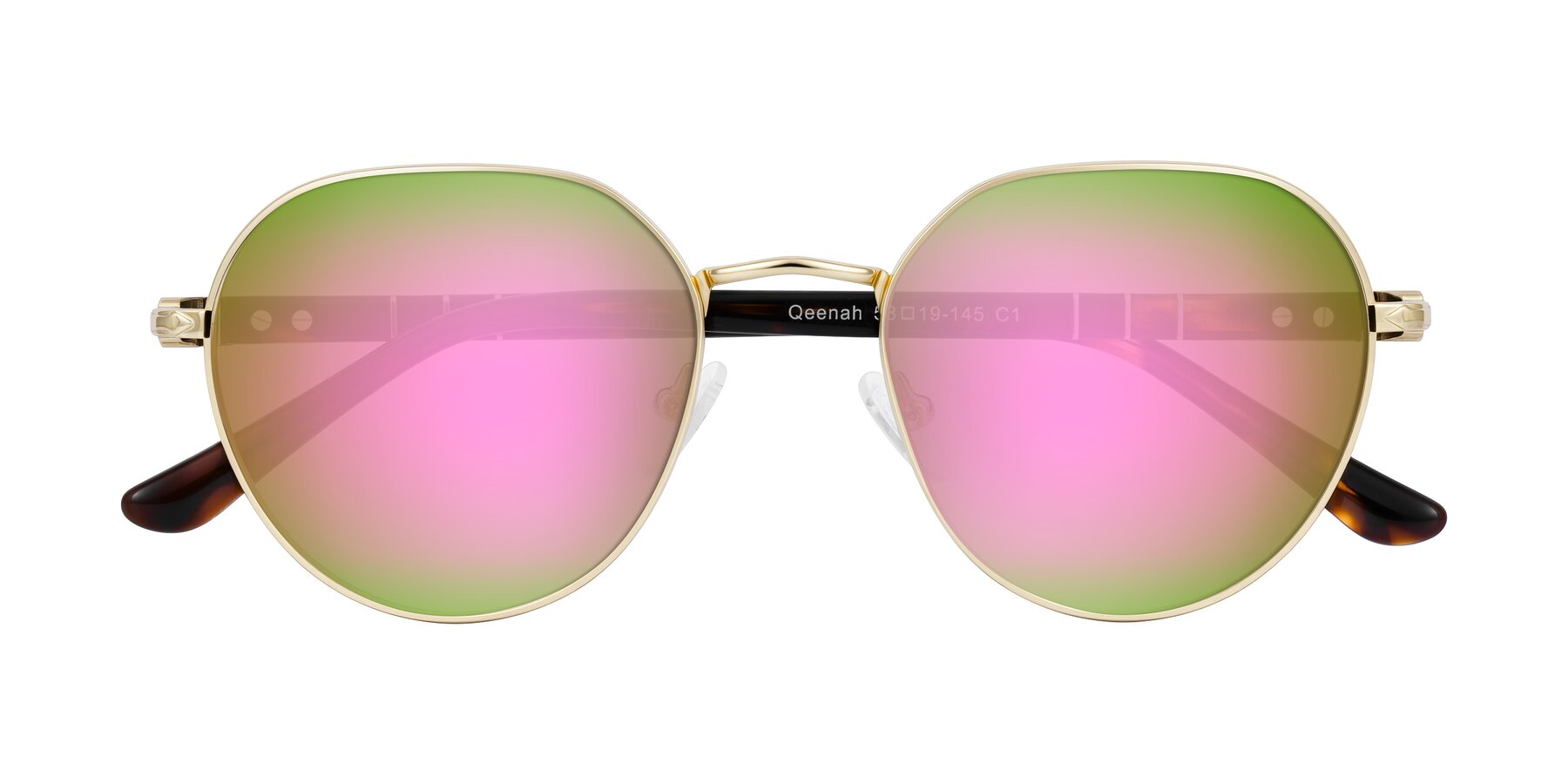 Folded Front of Qeenah in Gold with Pink Mirrored Lenses