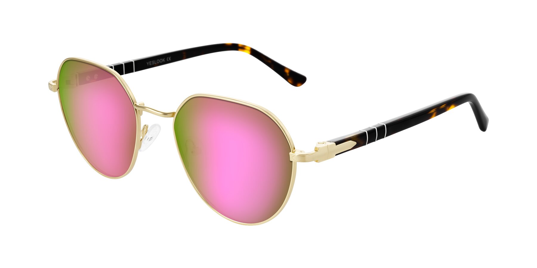 Angle of Qeenah in Gold with Pink Mirrored Lenses