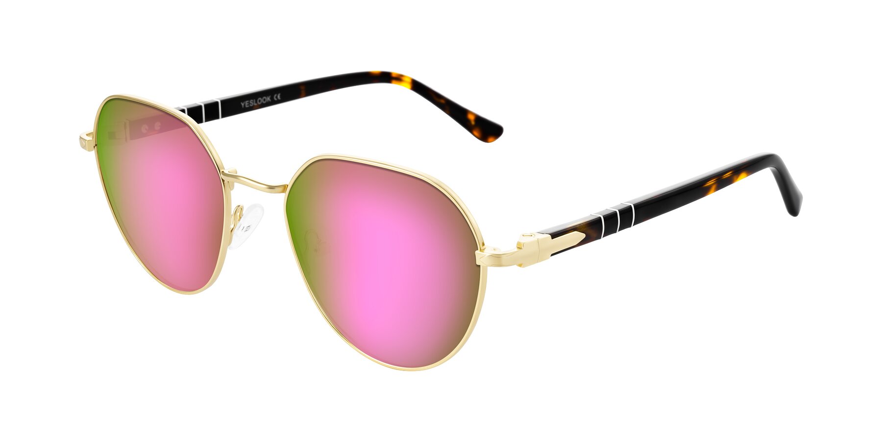 Angle of Qeenah in Gold with Pink Mirrored Lenses