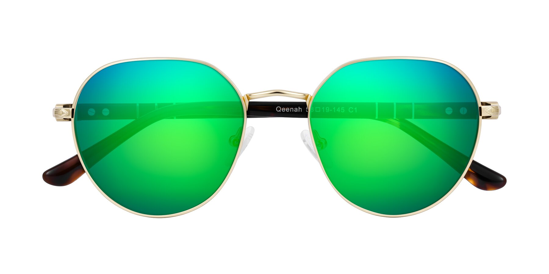 Folded Front of Qeenah in Gold with Green Mirrored Lenses
