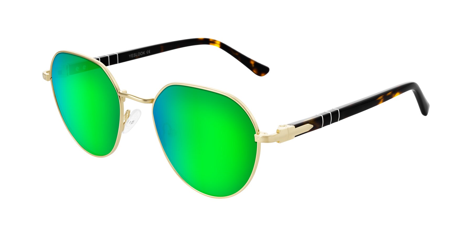 Angle of Qeenah in Gold with Green Mirrored Lenses